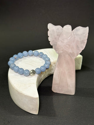 Angel Protection Duo - Angelic Support Angelite & Worry Angel- Rose Quartz